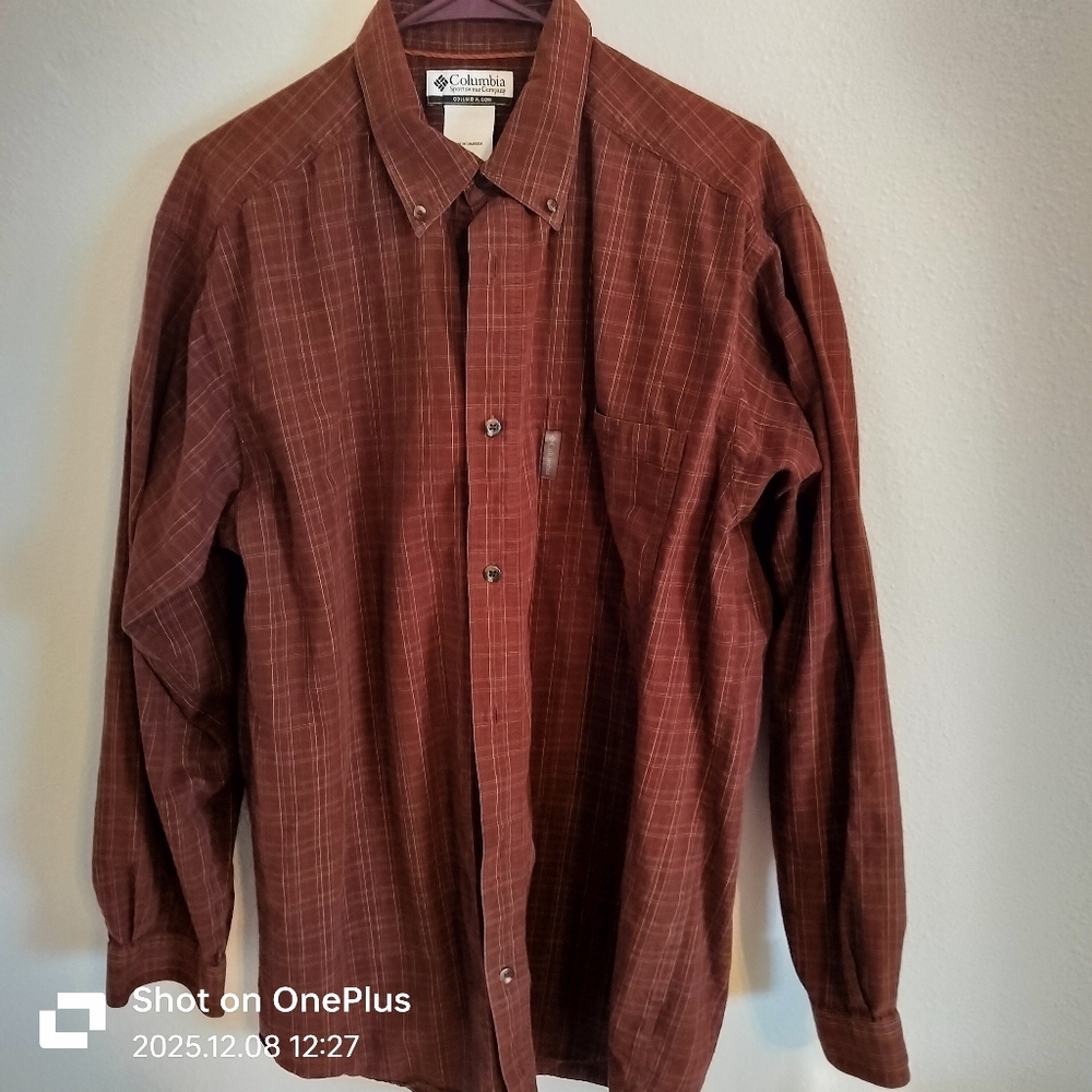 Men's Columbia Button Down Shirt Burgundy‎ Plaid Size Mens Large Tall